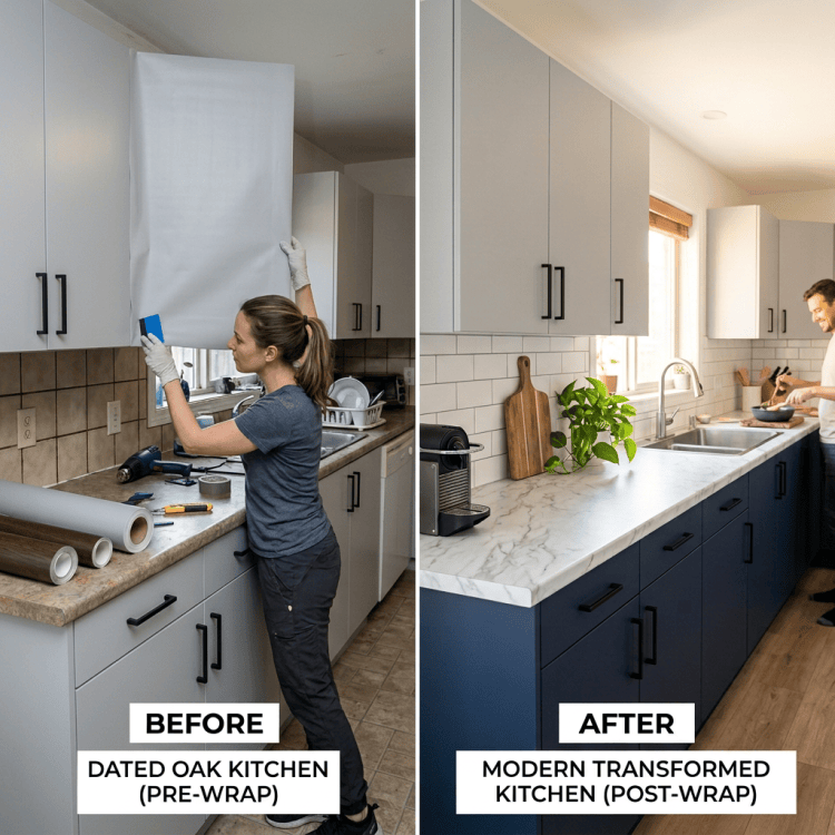 Flat-style kitchen cabinets
