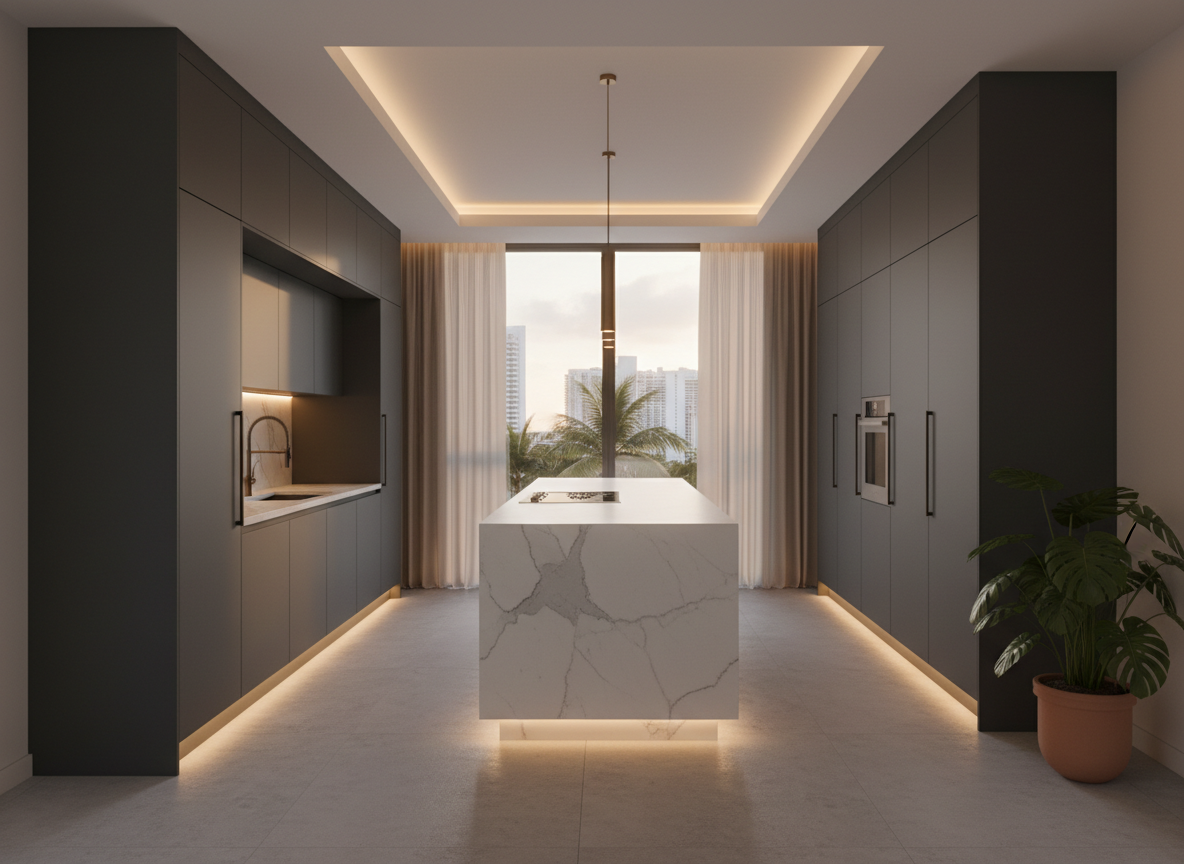 Kitchen cabinetry refinished with matte charcoal architectural film
